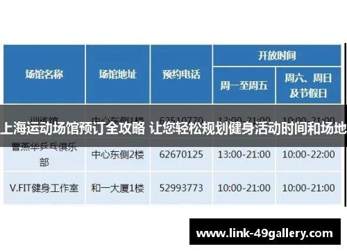 上海运动场馆预订全攻略 让您轻松规划健身活动时间和场地